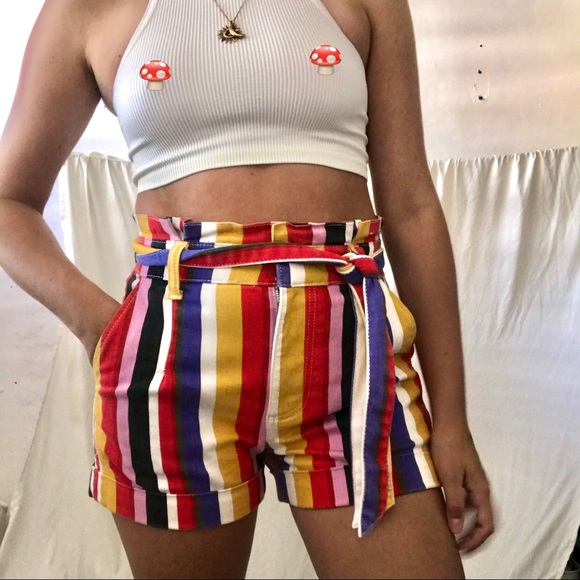 Express High Waisted Multi-Colored Striped Shorts - Picture 2 of 5